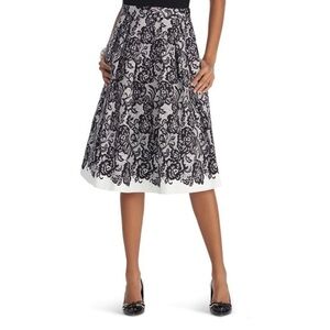 White House Black Market WHBM Lace Printed Full Skirt